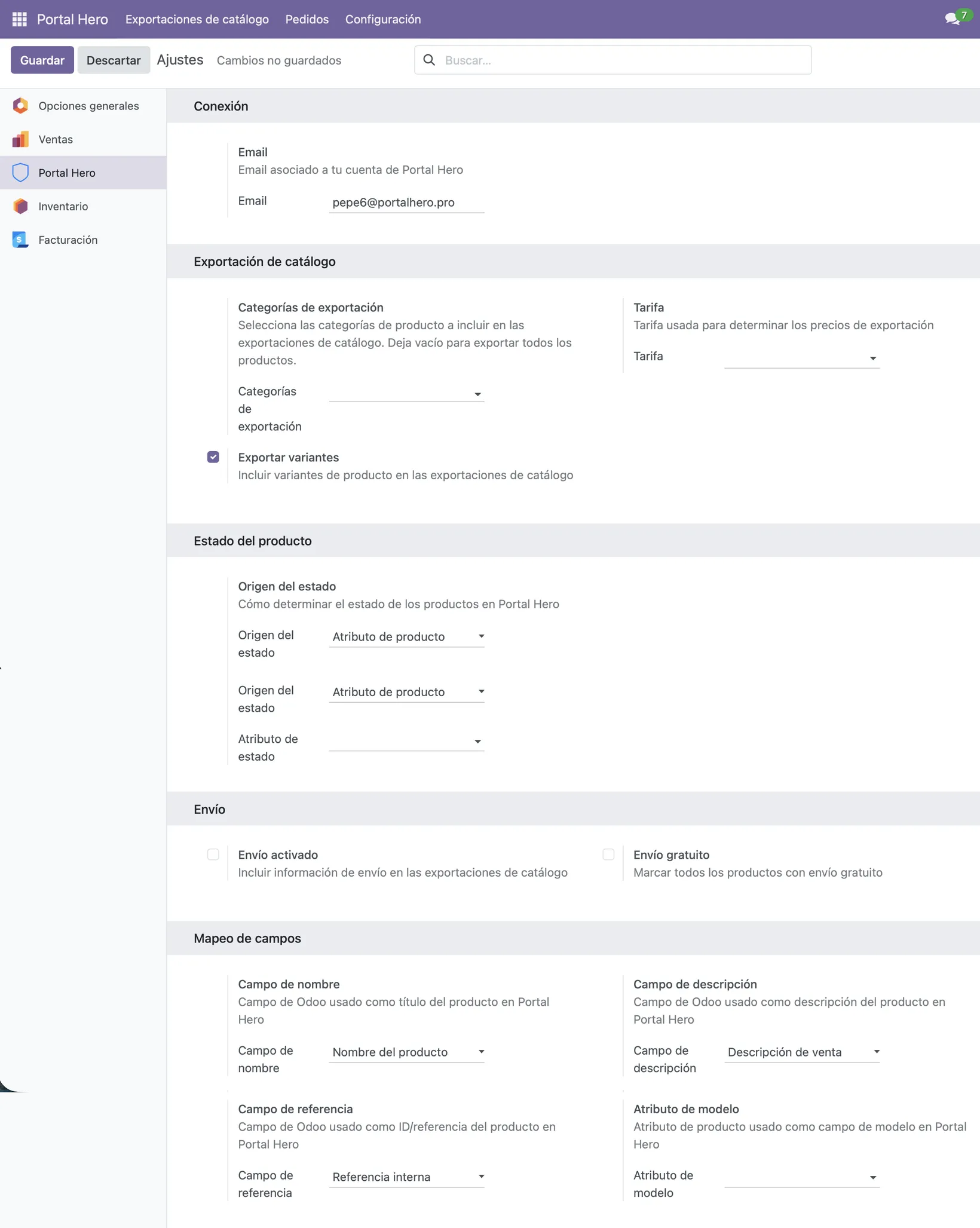 Configuración del módulo Odoo de Portal Hero